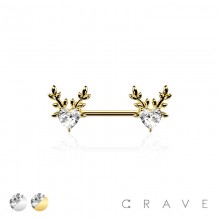 CZ DEER HEART CZ 316L SURGICAL STEEL NIPPLE RING